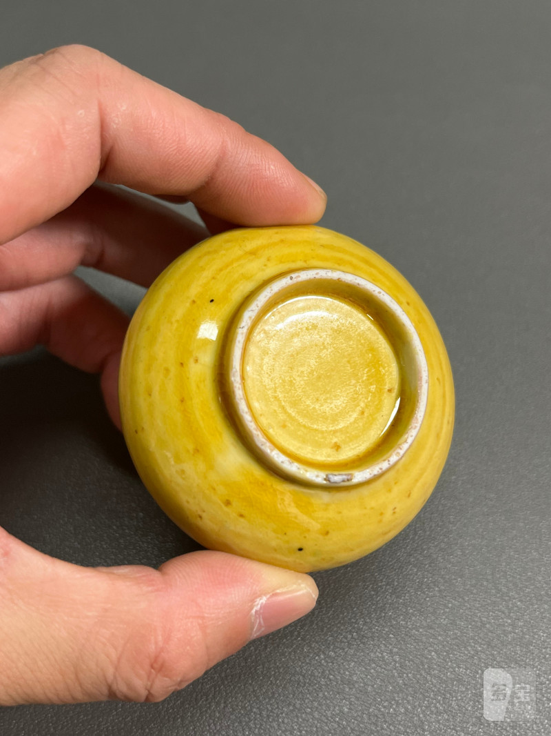 清康熙 黄釉水盂（带木座） - 图12